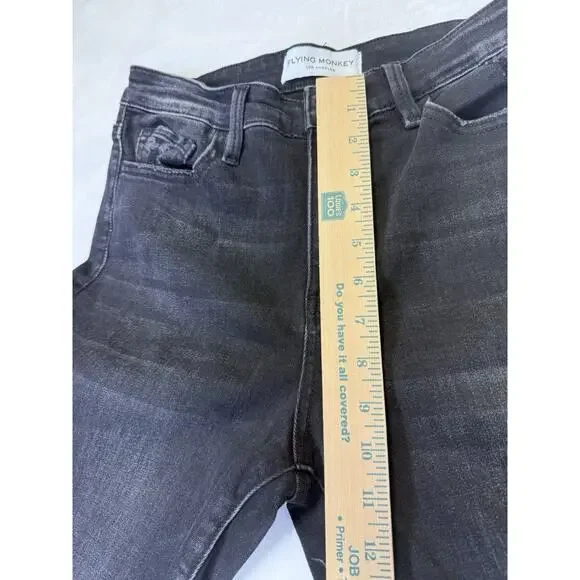 Flying Monkey Jeans Women’s Sz 29 Black High Rise Cropped Flair Distressed - Picture 11 of 14